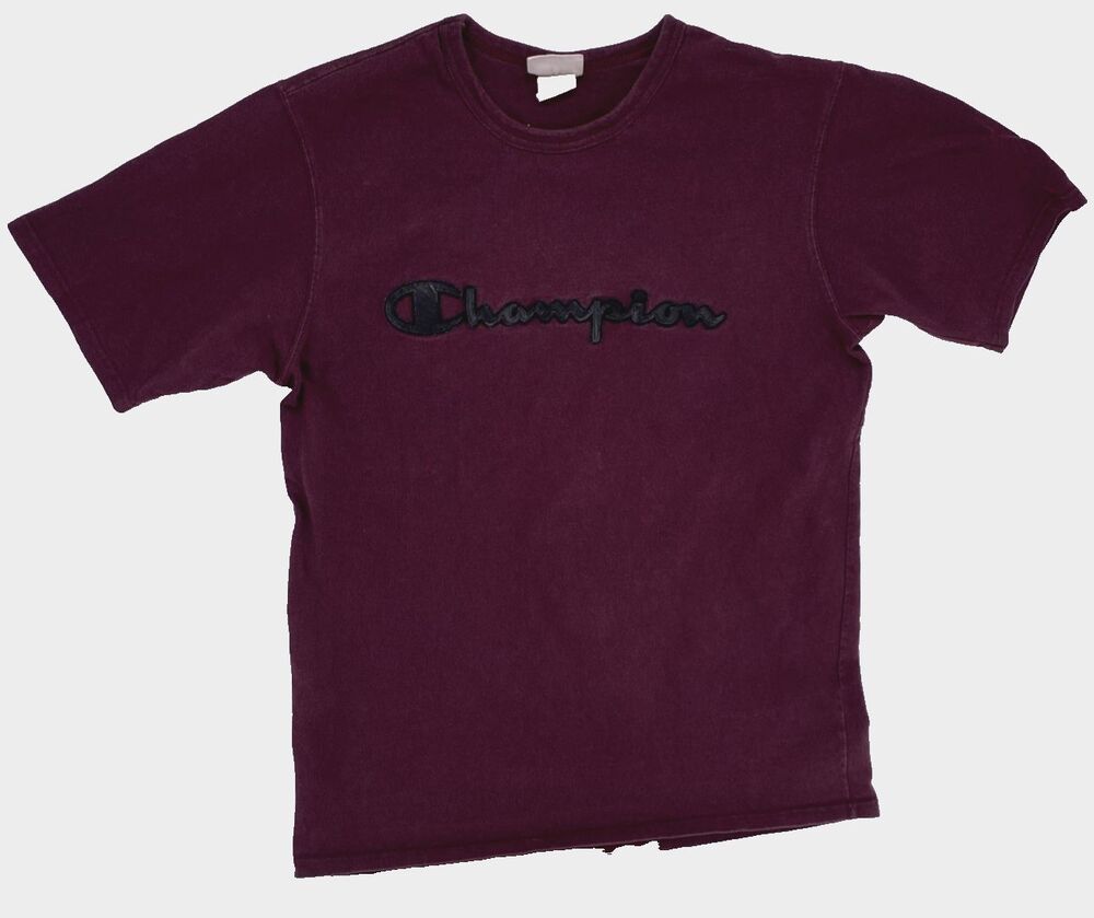 Champion T-Shirt Men’s Large Burgundy Spell Out Black Logo 90's Retro